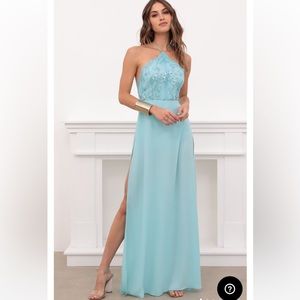 Coralynn Halter Lace Dress In Aqua